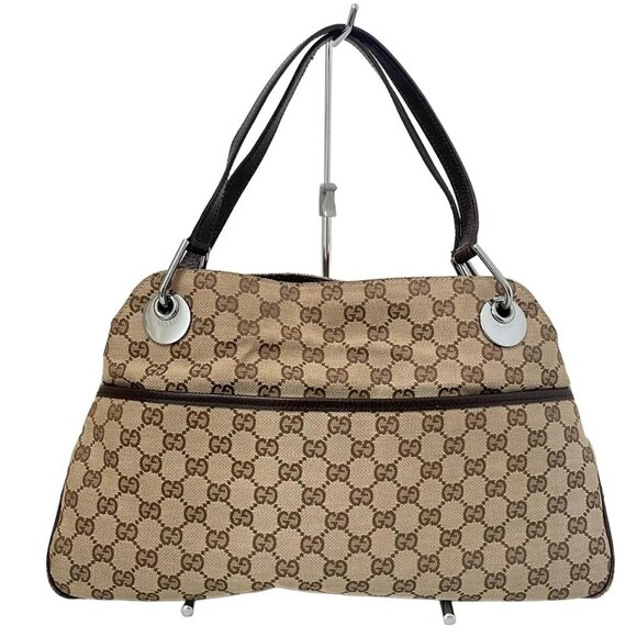 GUCCI Eclipse 121023 Beige Dark Brown Jacquard Leather - Tote Bag